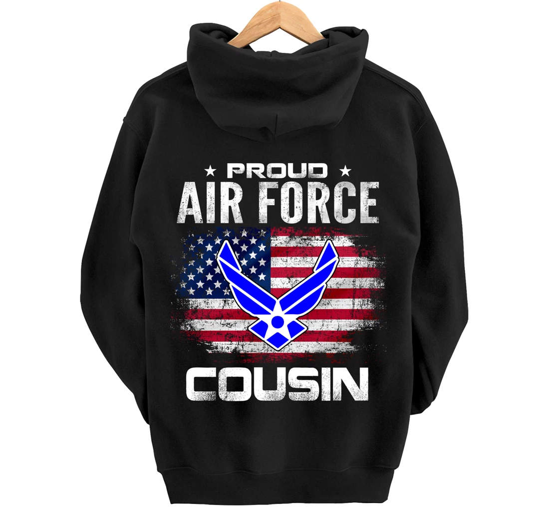 Proud Air Force Cousin With American Flag Gift Veteran Pullover Hoodie