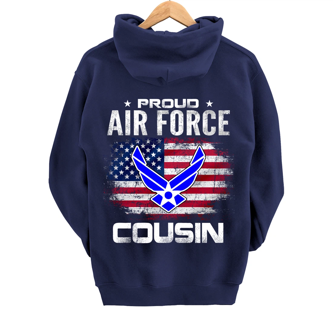 Proud Air Force Cousin With American Flag Gift Veteran Pullover Hoodie
