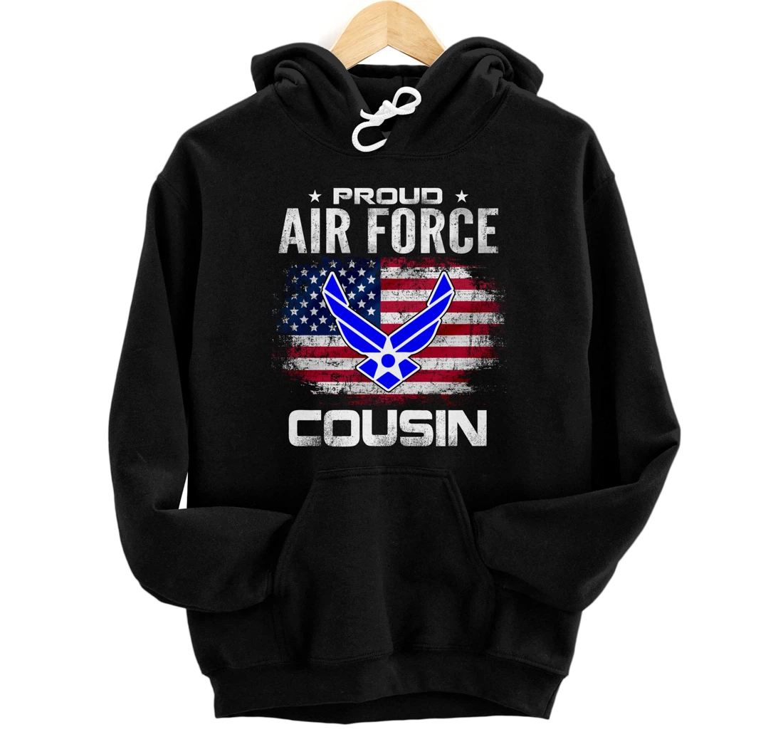 Proud Air Force Cousin With American Flag Gift Veteran Pullover Hoodie