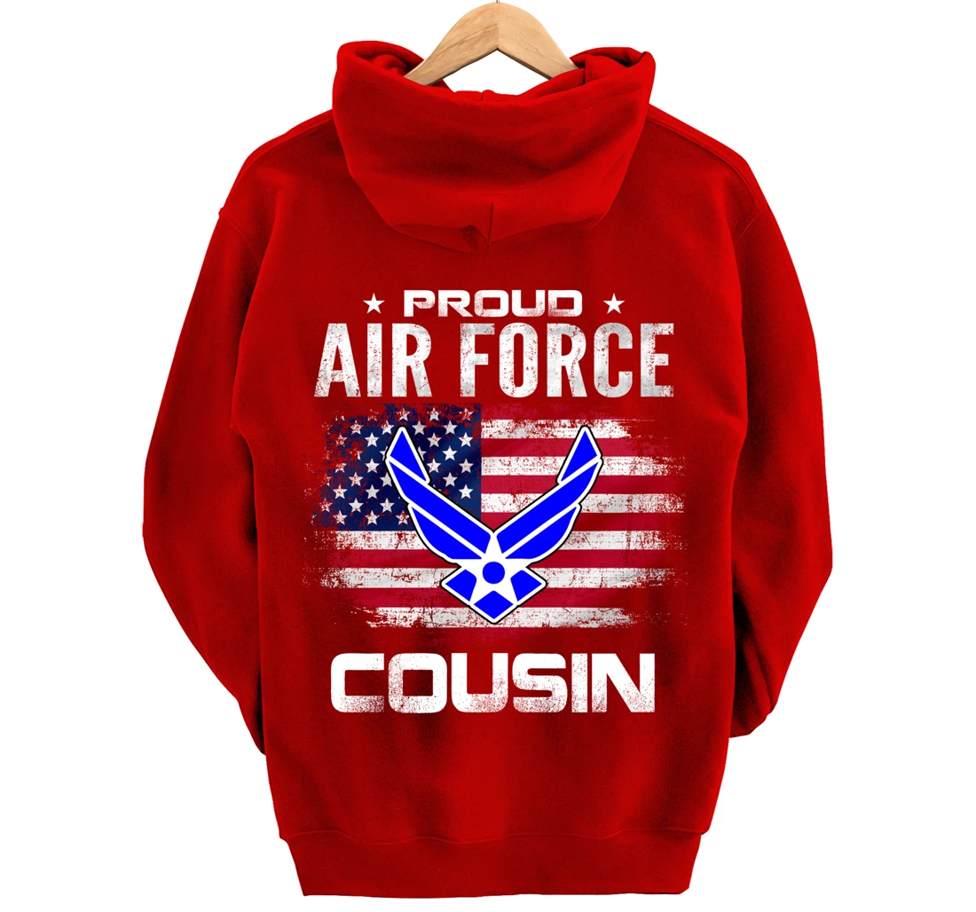 Proud Air Force Cousin With American Flag Gift Veteran Pullover Hoodie