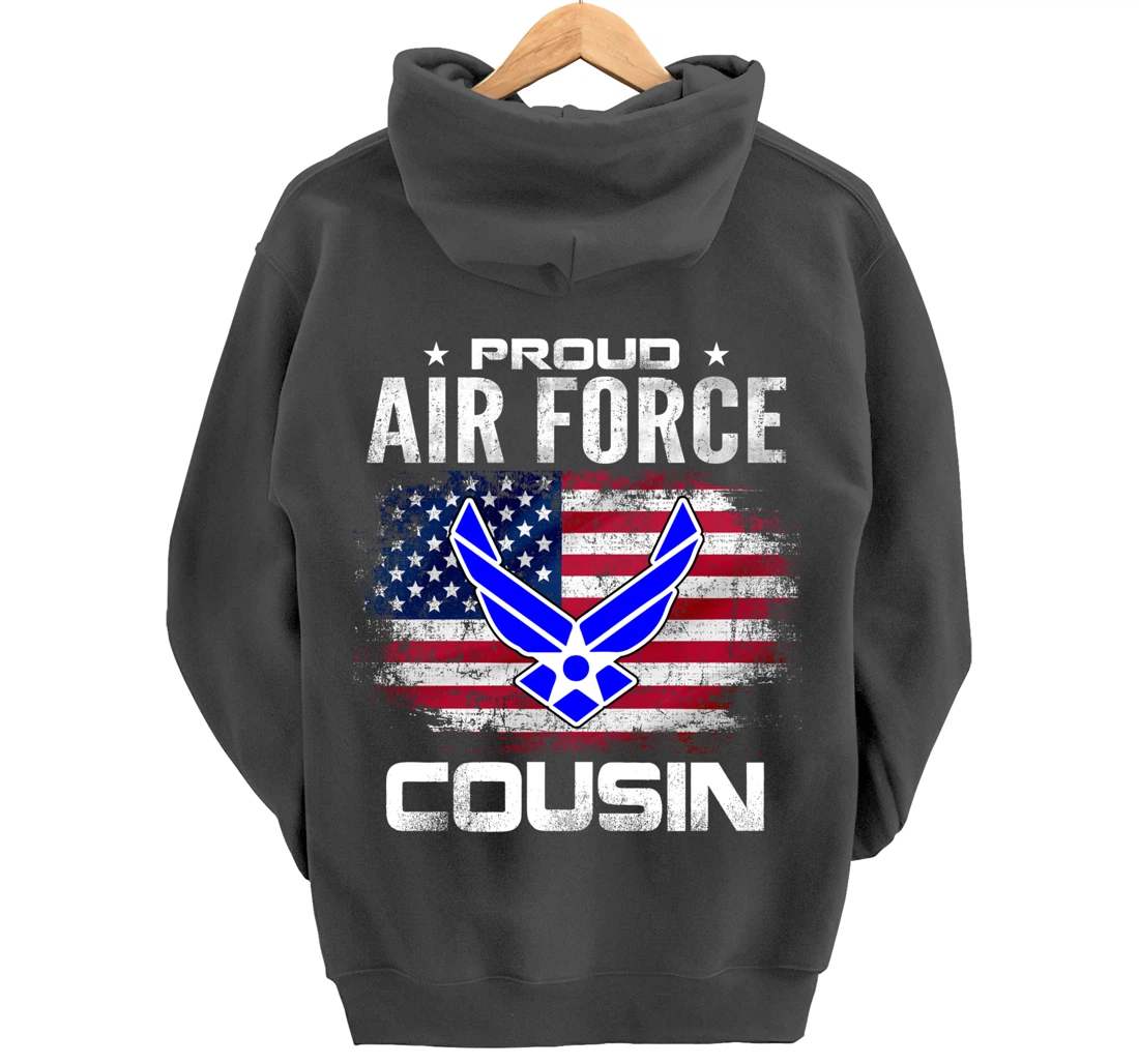 Proud Air Force Cousin With American Flag Gift Veteran Pullover Hoodie