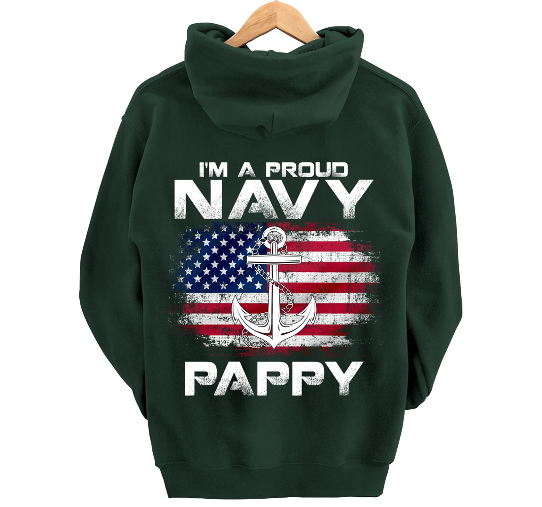 I'm A Proud Navy Pappy With American Flag Gift Veteran Pullover Hoodie