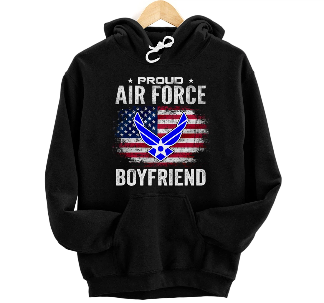 Proud Air Force Boyfriend With American Flag Gift Veteran Pullover Hoodie