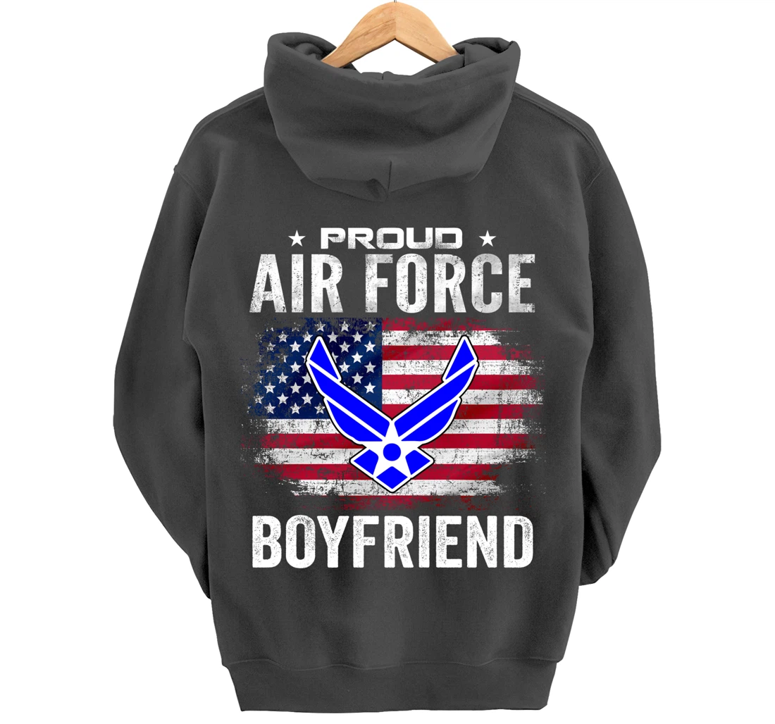 Proud Air Force Boyfriend With American Flag Gift Veteran Pullover Hoodie