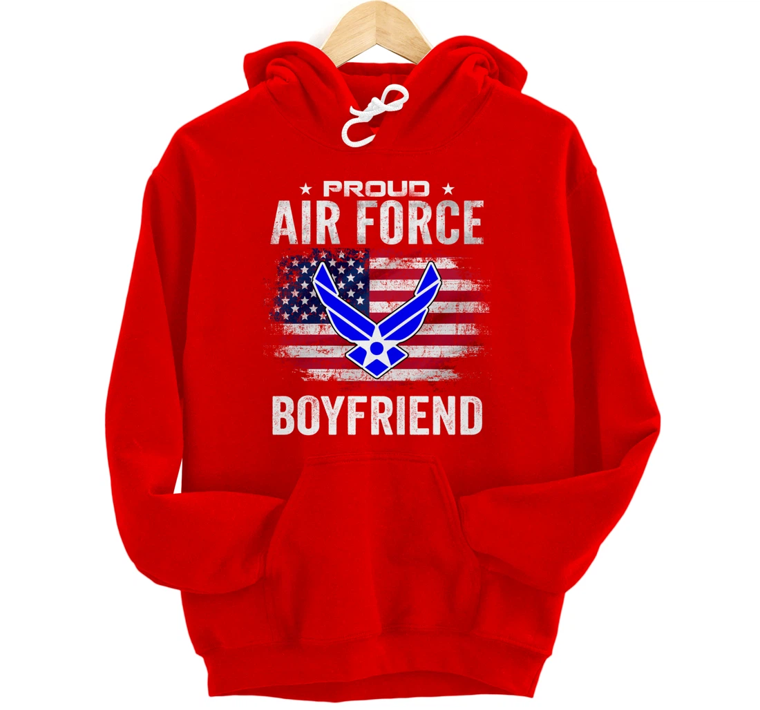 Proud Air Force Boyfriend With American Flag Gift Veteran Pullover Hoodie