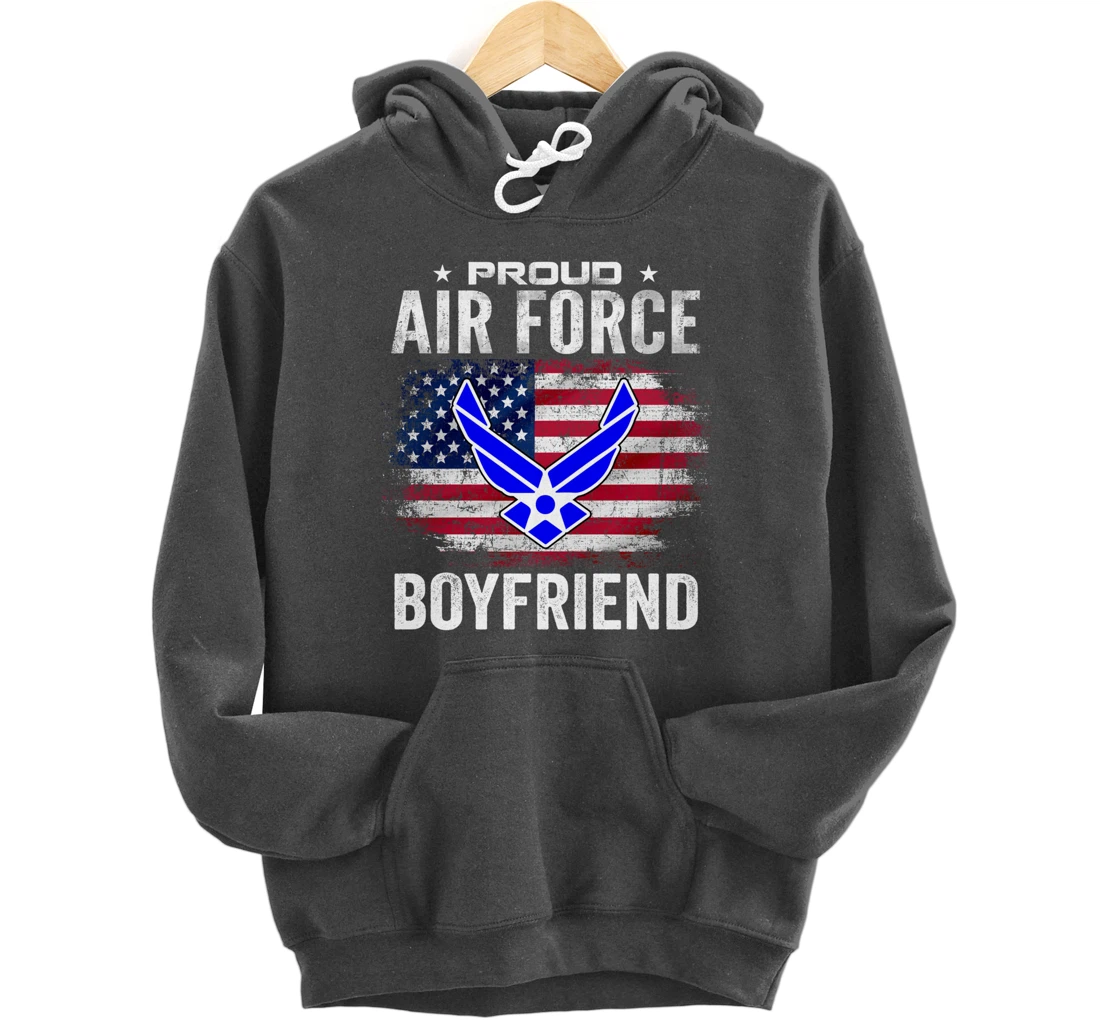Proud Air Force Boyfriend With American Flag Gift Veteran Pullover Hoodie
