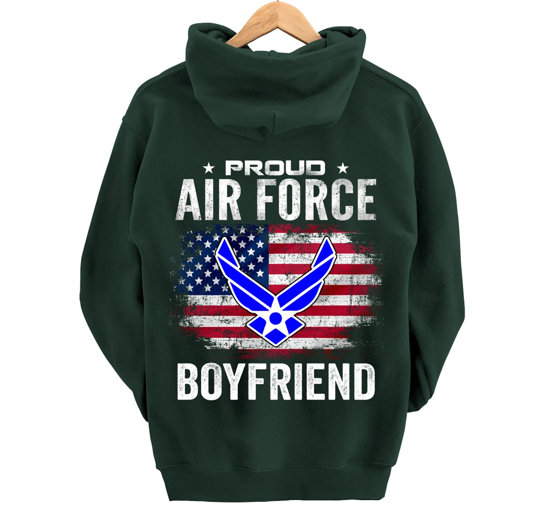Proud Air Force Boyfriend With American Flag Gift Veteran Pullover Hoodie