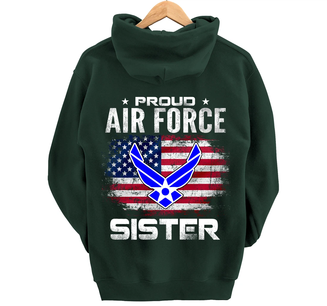 Proud Air Force Sister With American Flag Gift Veteran Pullover Hoodie