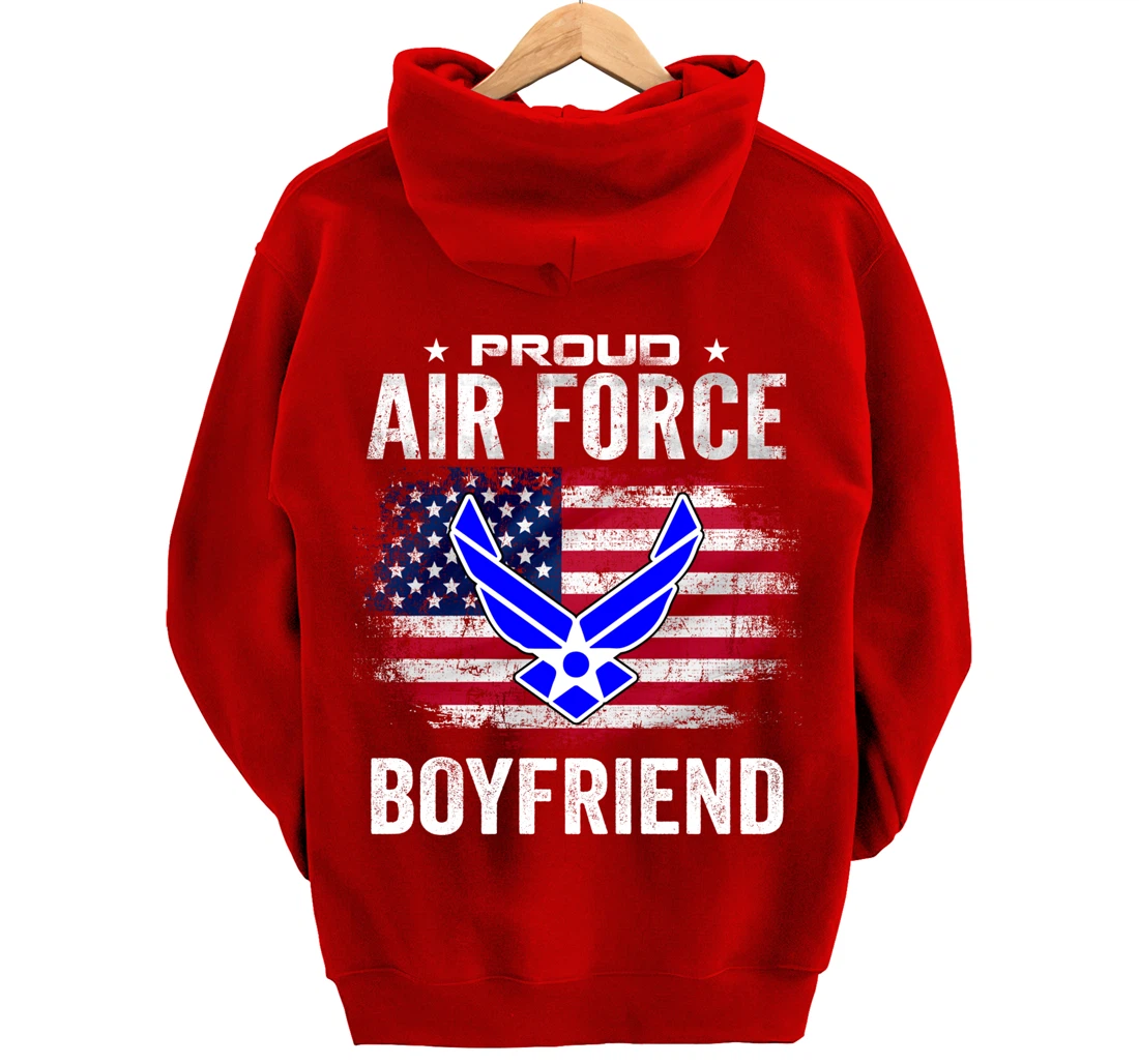 Proud Air Force Boyfriend With American Flag Gift Veteran Pullover Hoodie