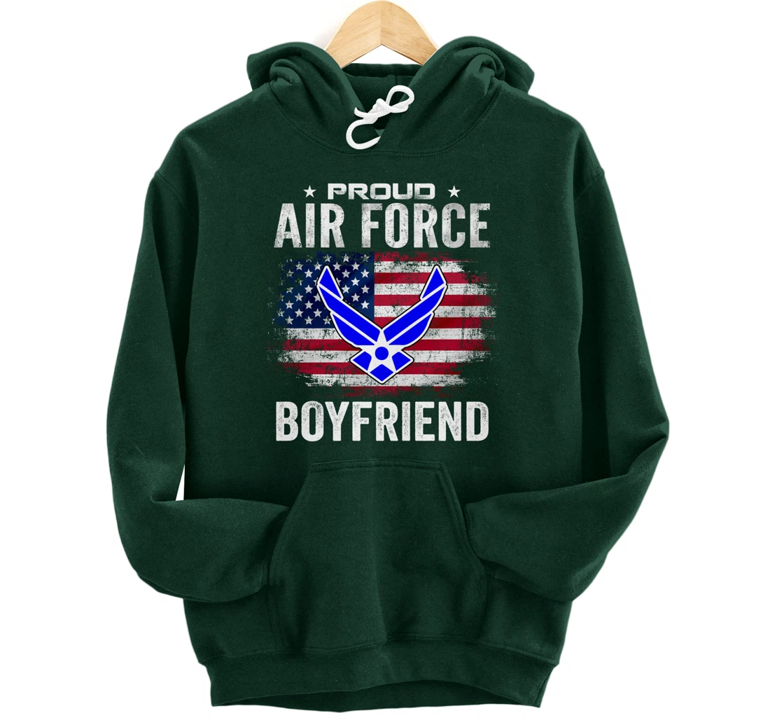 Proud Air Force Boyfriend With American Flag Gift Veteran Pullover Hoodie