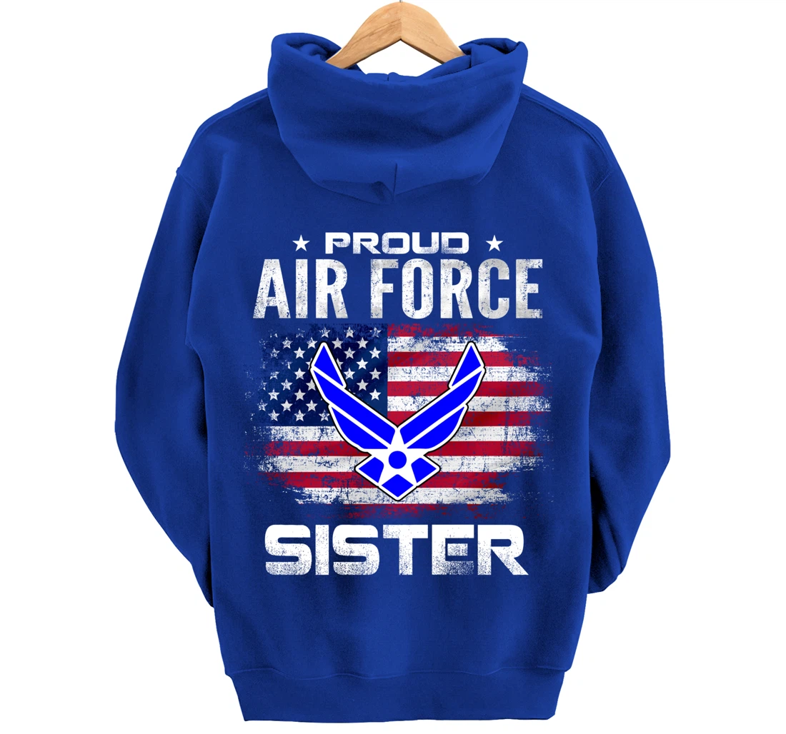 Proud Air Force Sister With American Flag Gift Veteran Pullover Hoodie