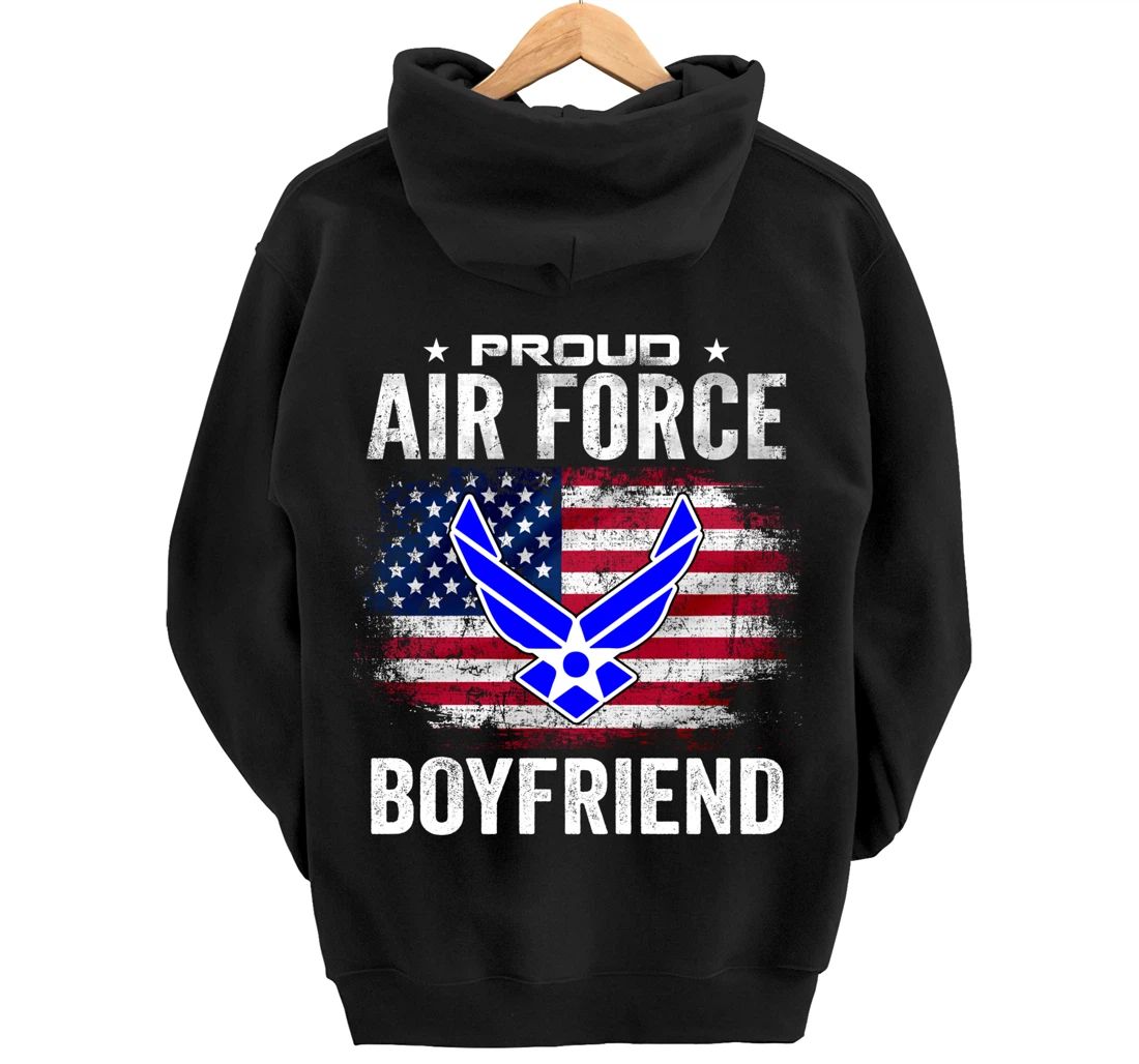 Proud Air Force Boyfriend With American Flag Gift Veteran Pullover Hoodie
