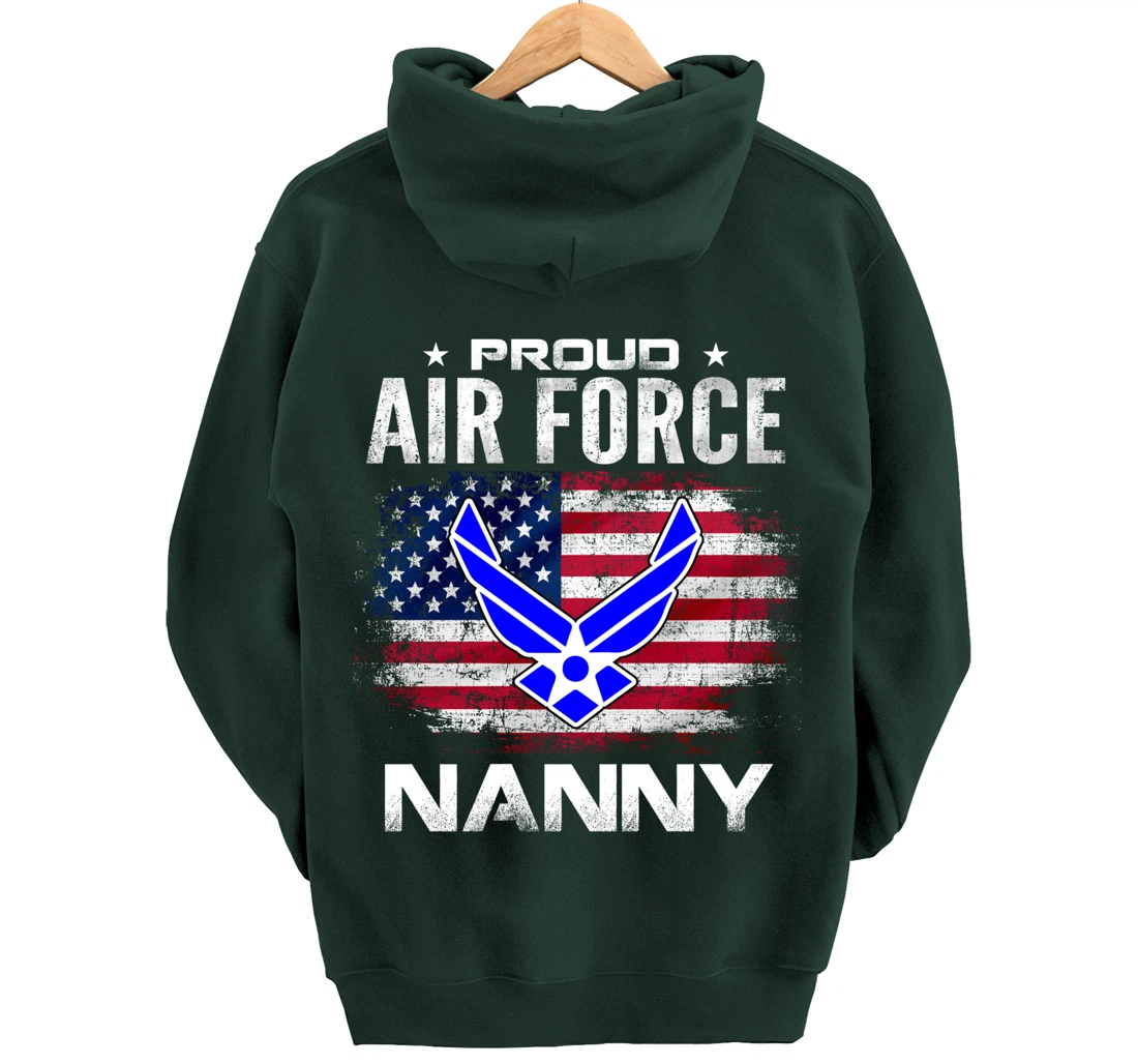 Proud Air Force Nanny With American Flag Gift Veteran Pullover Hoodie