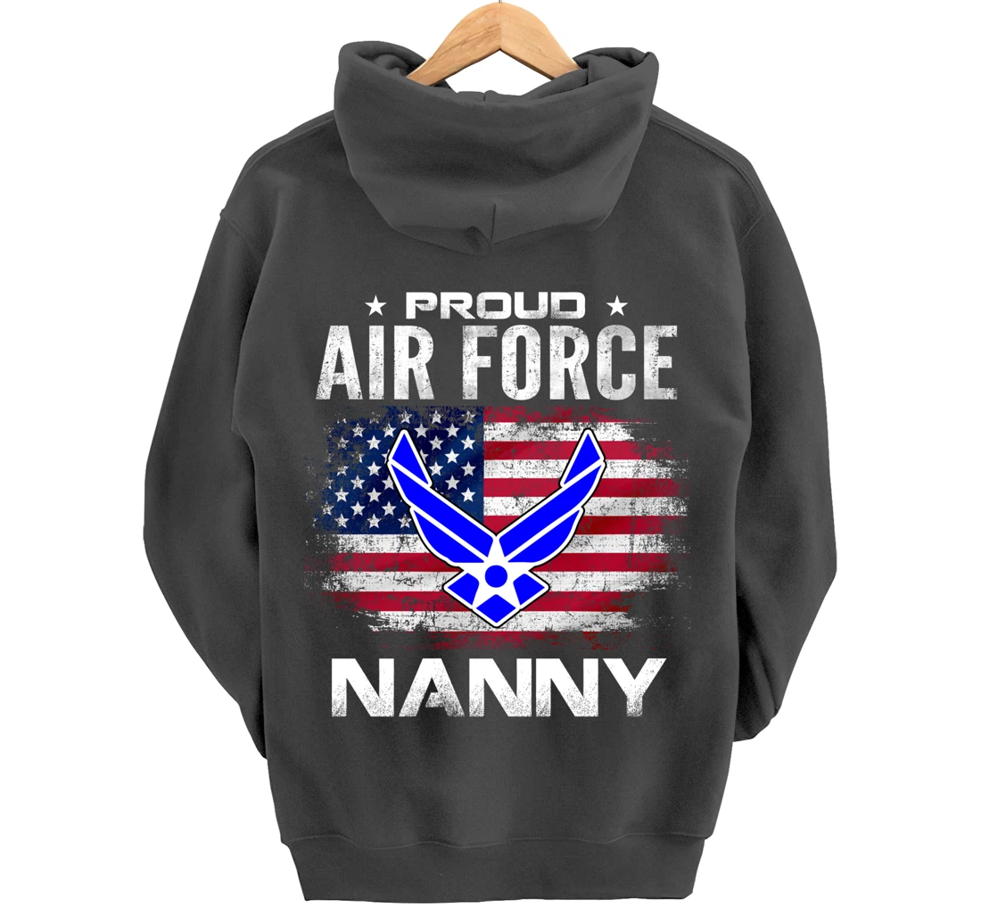 Proud Air Force Nanny With American Flag Gift Veteran Pullover Hoodie