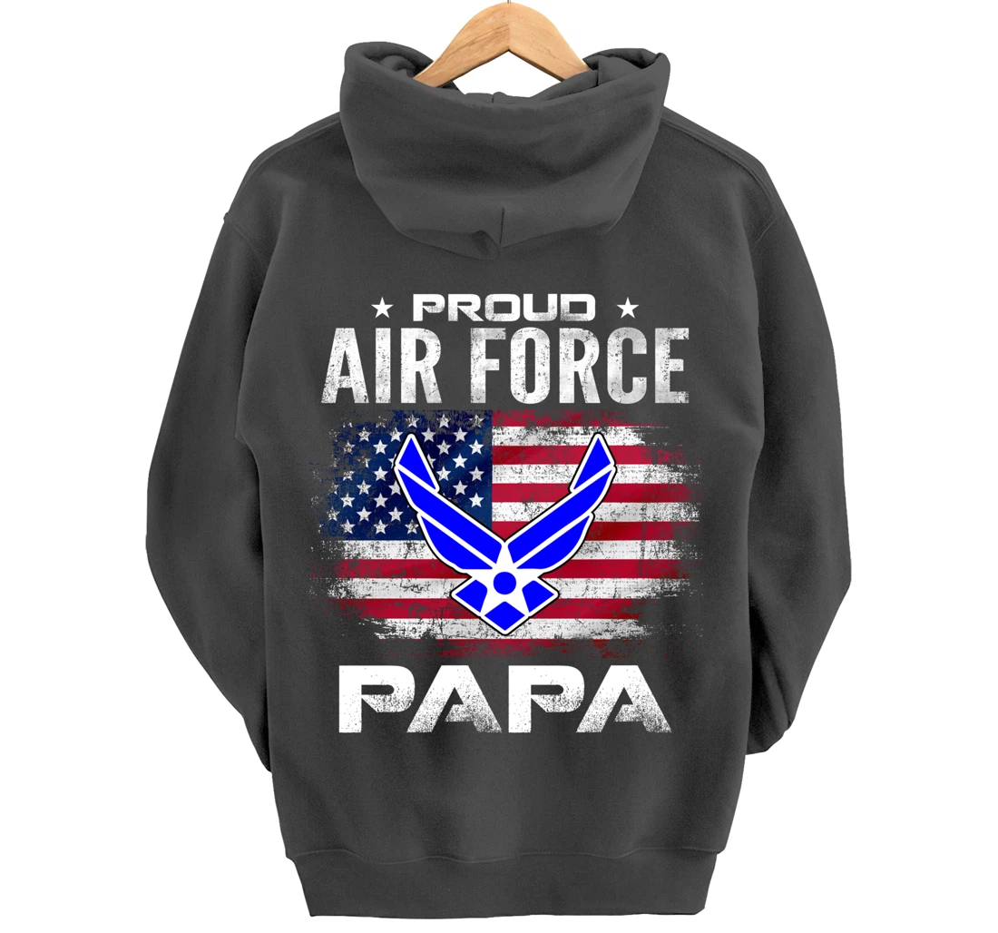 Proud Air Force Papa With American Flag Gift Veteran Pullover Hoodie