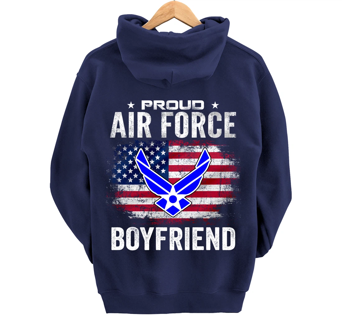 Proud Air Force Boyfriend With American Flag Gift Veteran Pullover Hoodie