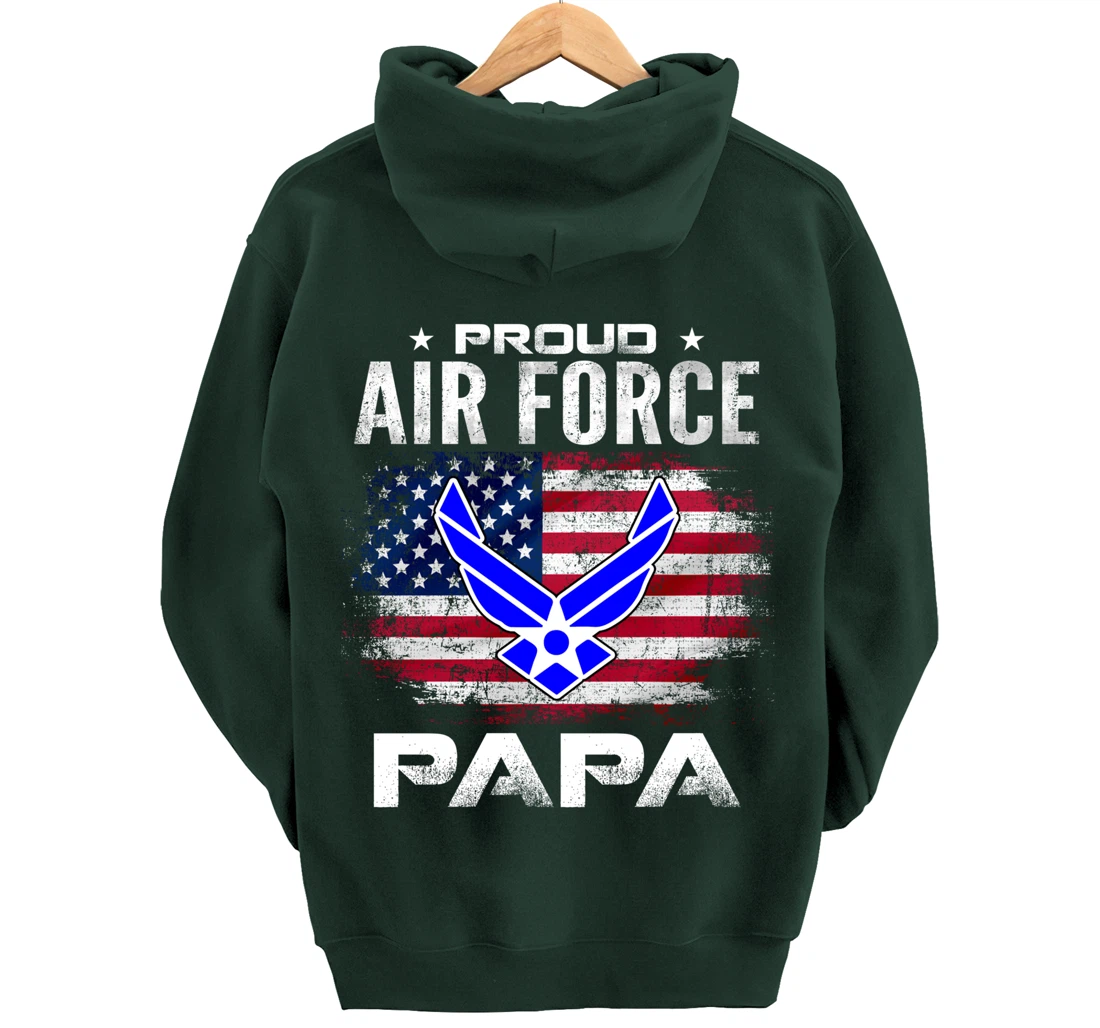 Proud Air Force Papa With American Flag Gift Veteran Pullover Hoodie
