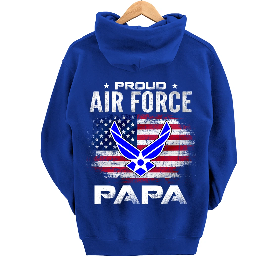Proud Air Force Papa With American Flag Gift Veteran Pullover Hoodie