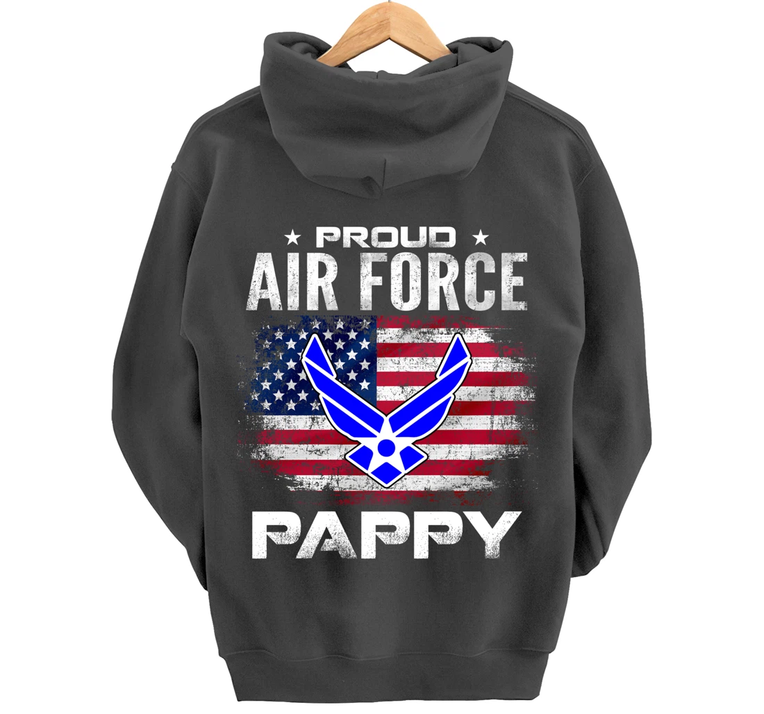 Proud Air Force Pappy With American Flag Gift Veteran Pullover Hoodie
