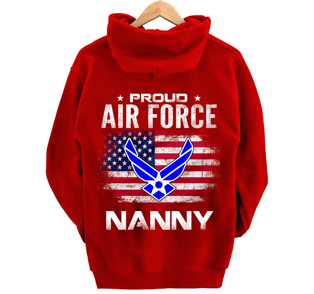 Proud Air Force Nanny With American Flag Gift Veteran Pullover Hoodie