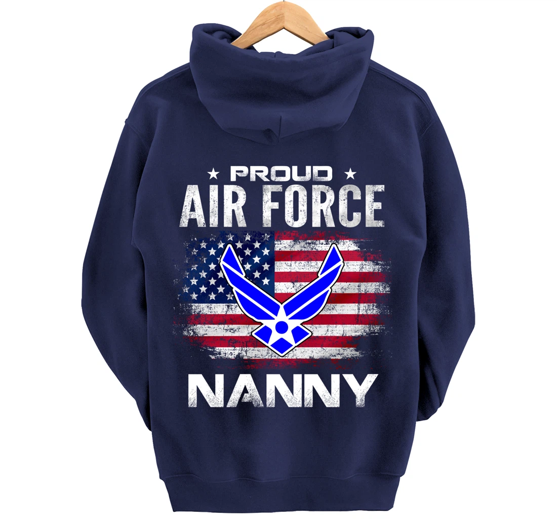 Proud Air Force Nanny With American Flag Gift Veteran Pullover Hoodie