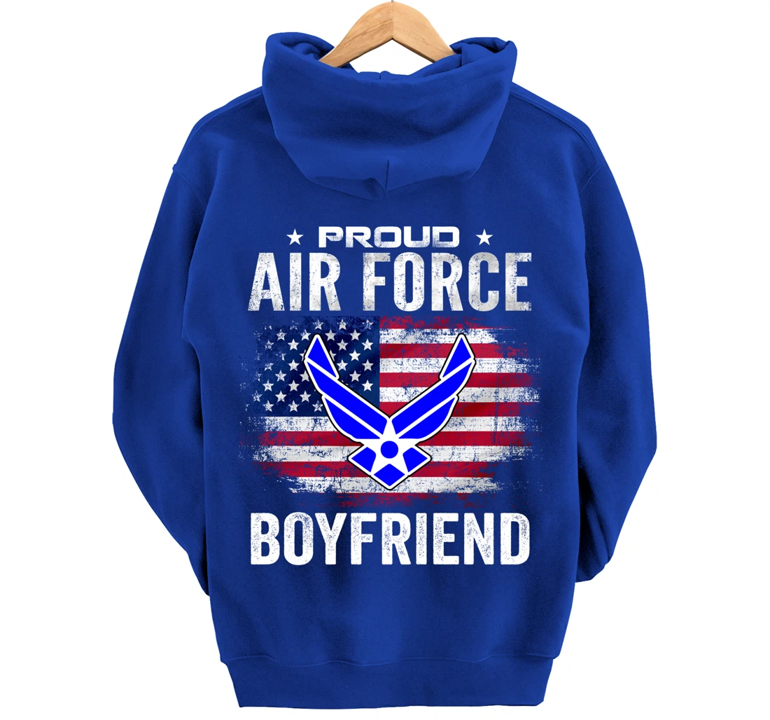 Proud Air Force Boyfriend With American Flag Gift Veteran Pullover Hoodie