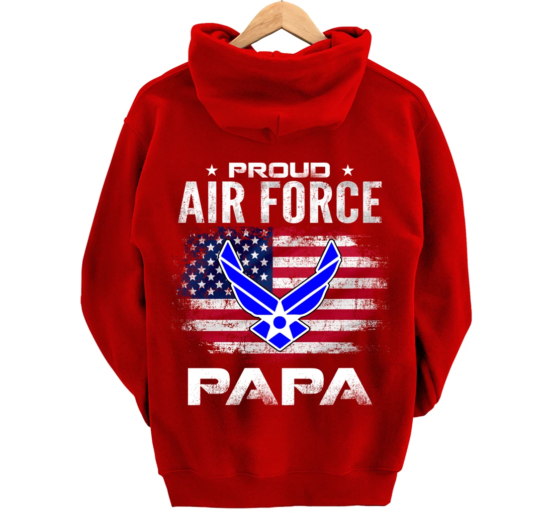 Proud Air Force Papa With American Flag Gift Veteran Pullover Hoodie