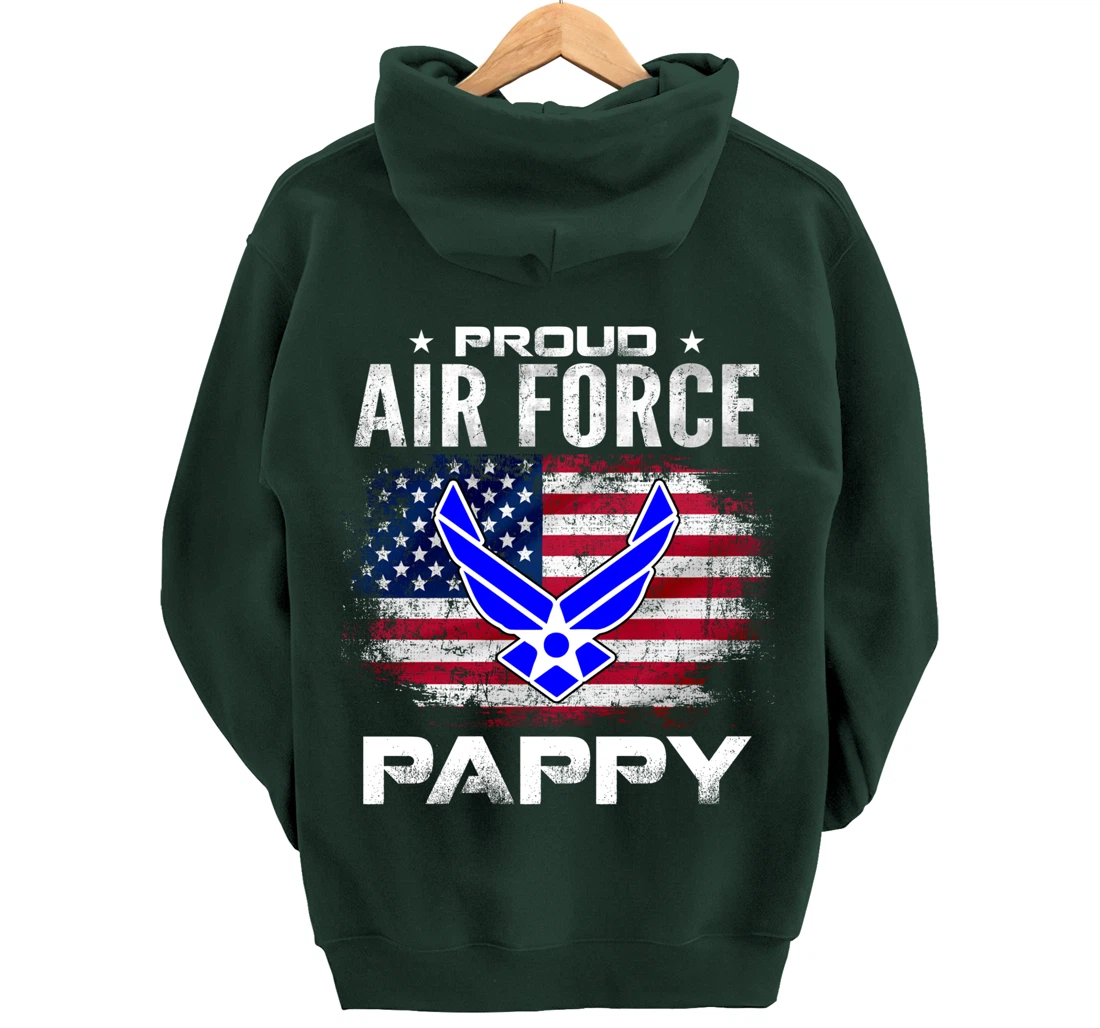 Proud Air Force Pappy With American Flag Gift Veteran Pullover Hoodie