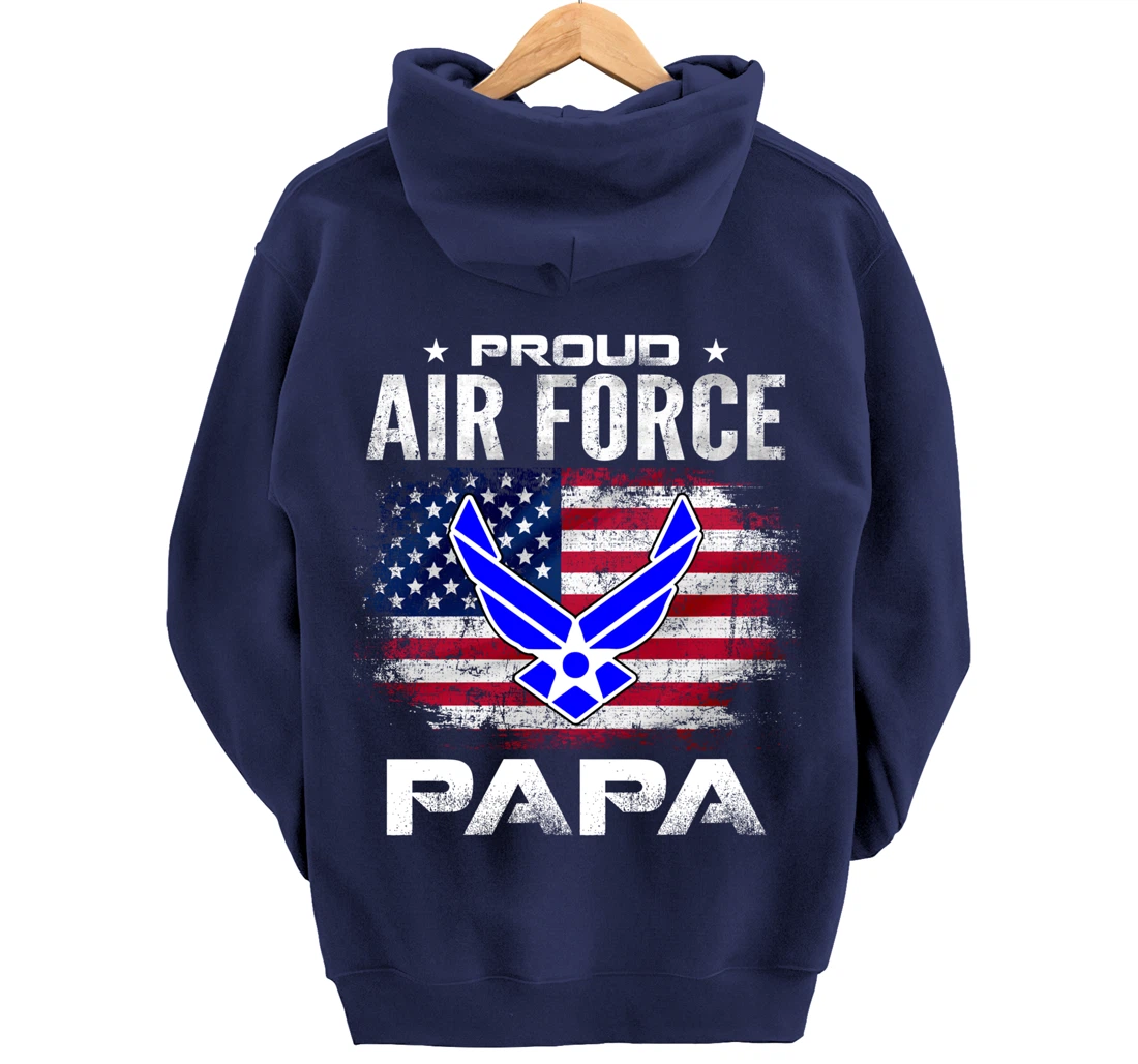 Proud Air Force Papa With American Flag Gift Veteran Pullover Hoodie