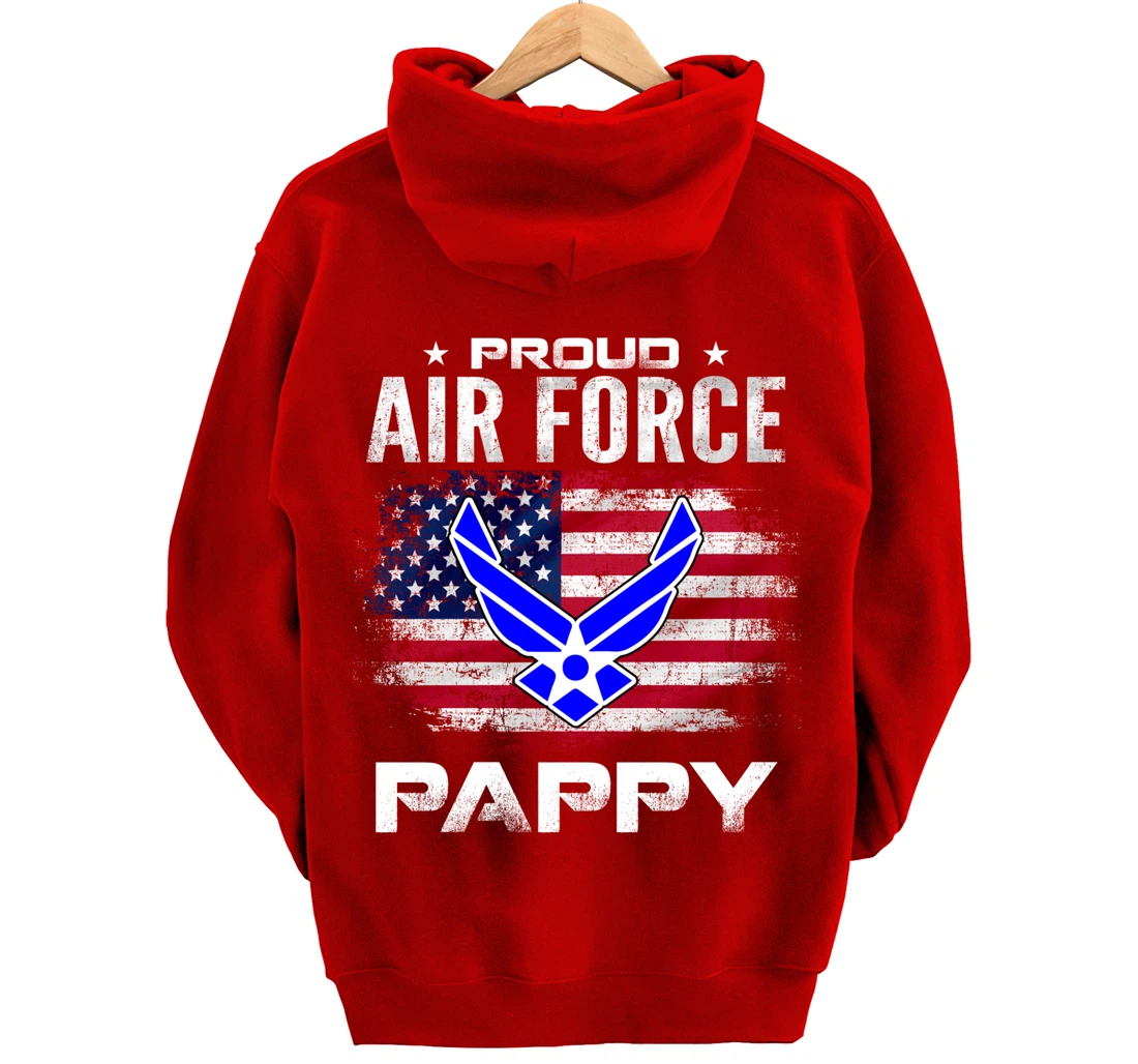 Proud Air Force Pappy With American Flag Gift Veteran Pullover Hoodie