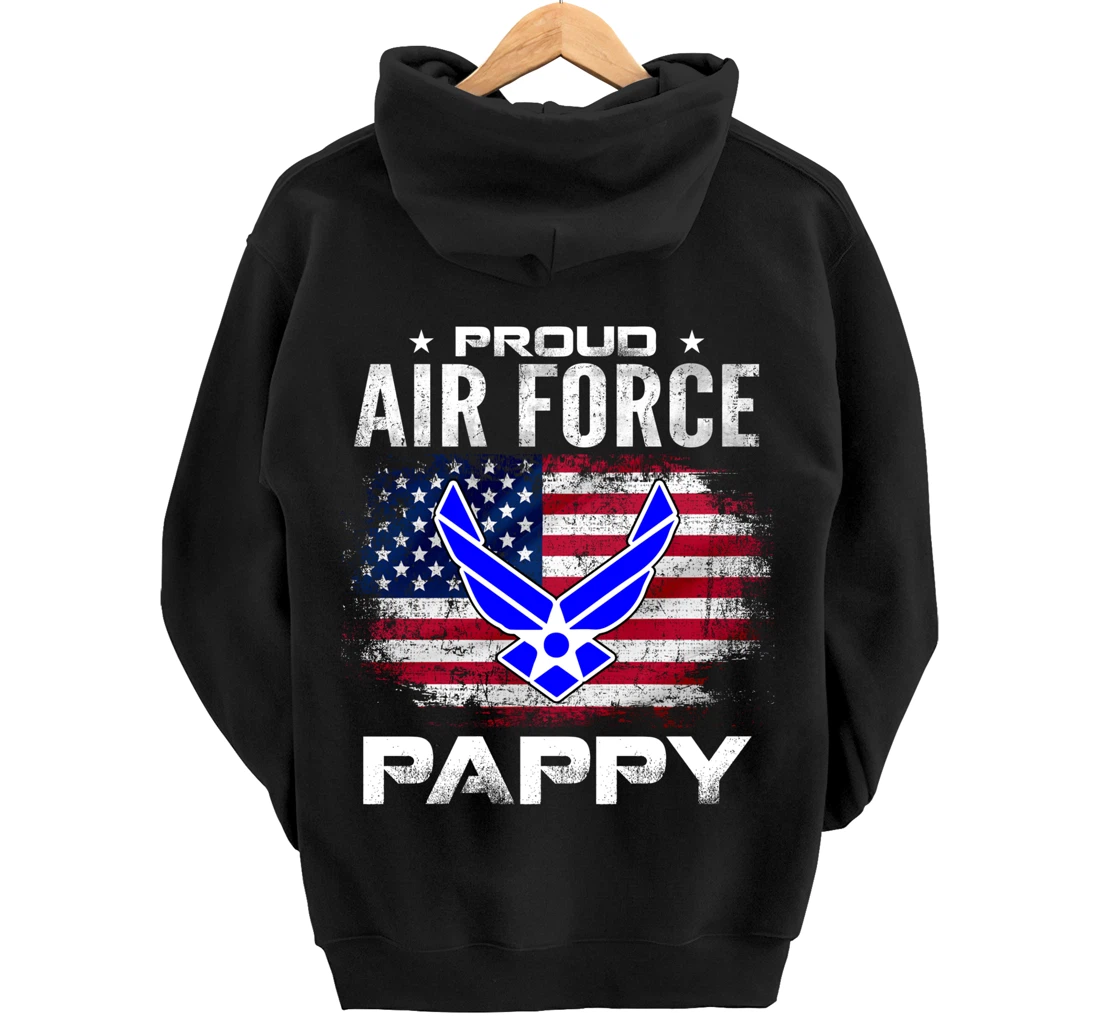 Proud Air Force Pappy With American Flag Gift Veteran Pullover Hoodie