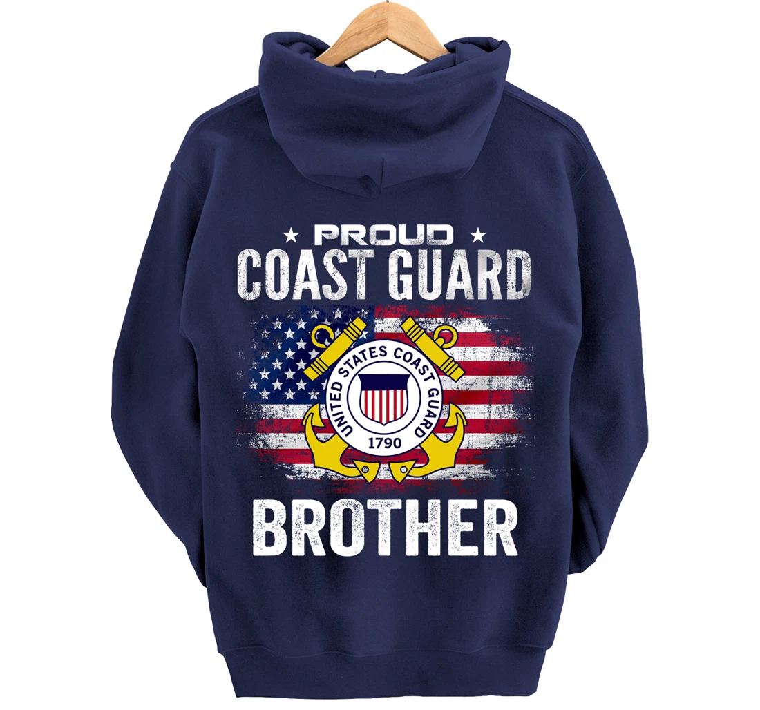 Proud Coast Guard Brother With American Flag Gift Veteran Pullover Hoodie