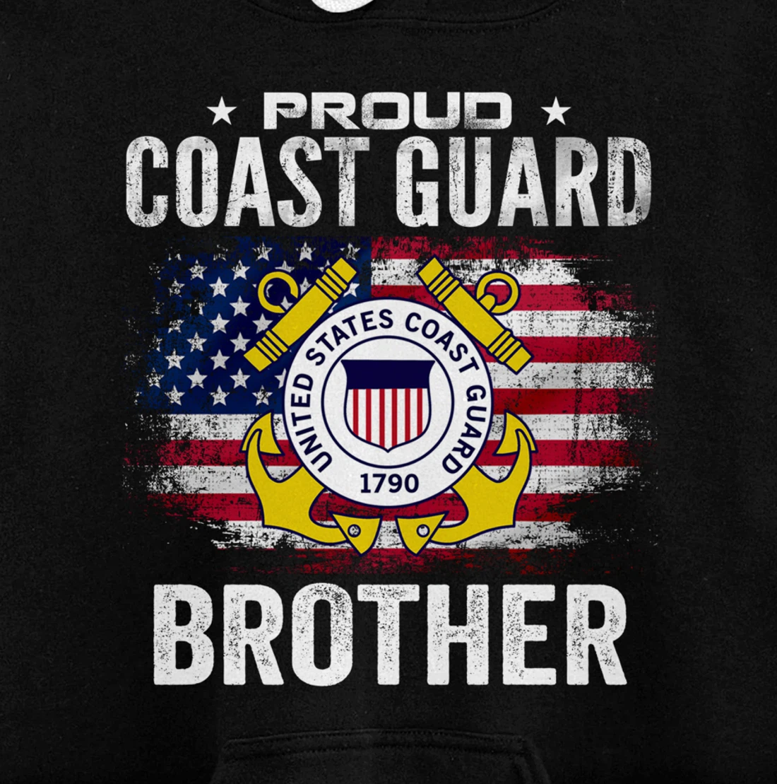 Proud Coast Guard Brother With American Flag Gift Veteran Pullover Hoodie
