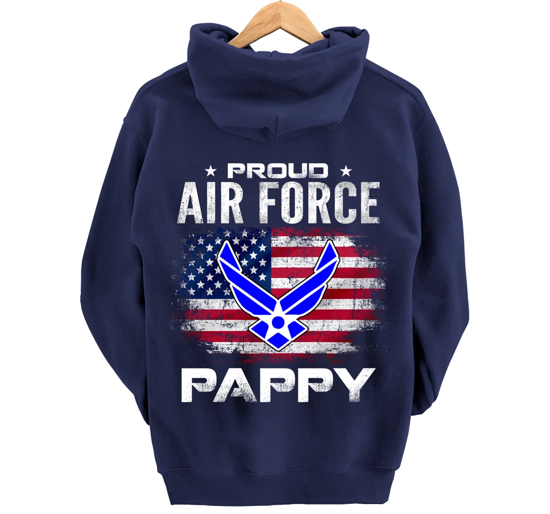 Proud Air Force Pappy With American Flag Gift Veteran Pullover Hoodie