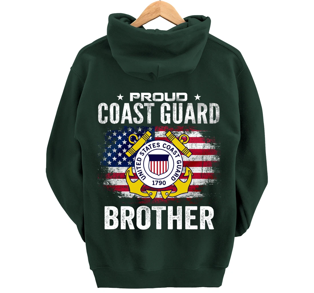 Proud Coast Guard Brother With American Flag Gift Veteran Pullover Hoodie
