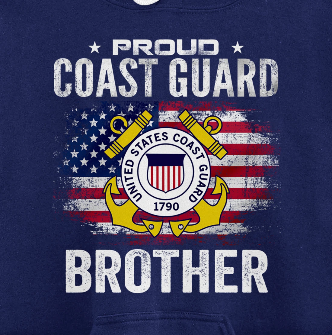 Proud Coast Guard Brother With American Flag Gift Veteran Pullover Hoodie