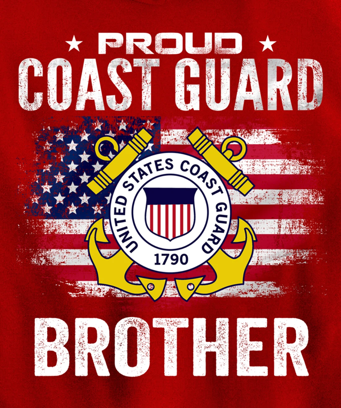 Proud Coast Guard Brother With American Flag Gift Veteran Pullover Hoodie
