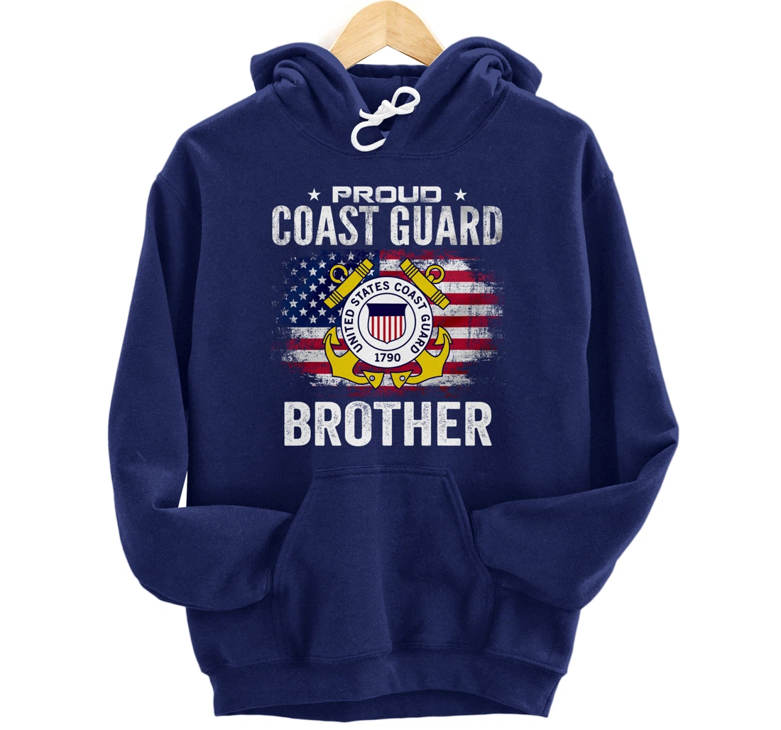 Proud Coast Guard Brother With American Flag Gift Veteran Pullover Hoodie