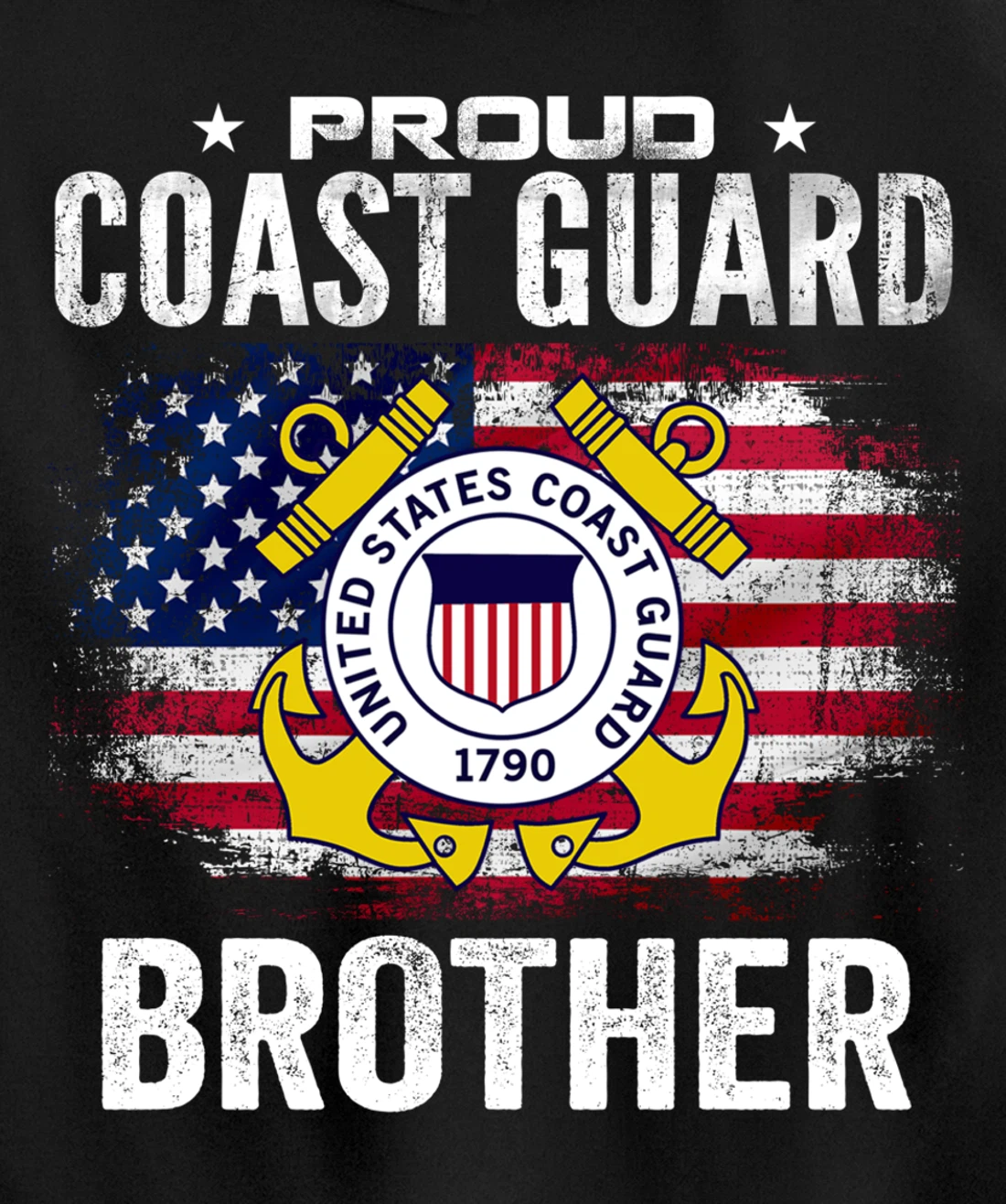 Proud Coast Guard Brother With American Flag Gift Veteran Pullover Hoodie
