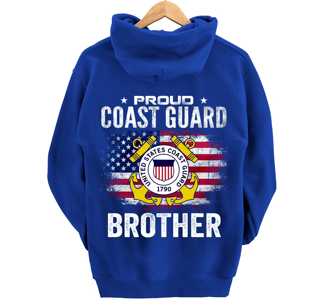 Proud Coast Guard Brother With American Flag Gift Veteran Pullover Hoodie