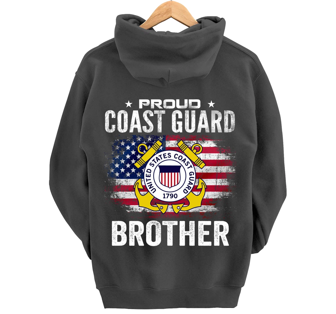Proud Coast Guard Brother With American Flag Gift Veteran Pullover Hoodie