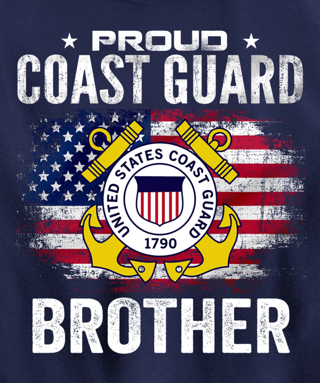 Proud Coast Guard Brother With American Flag Gift Veteran Pullover Hoodie