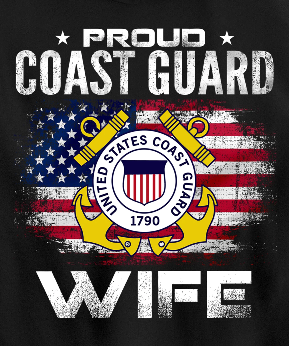 Proud Coast Guard Wife With American Flag Gift Veteran Pullover Hoodie