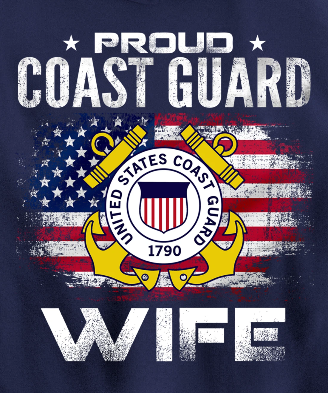 Proud Coast Guard Wife With American Flag Gift Veteran Pullover Hoodie