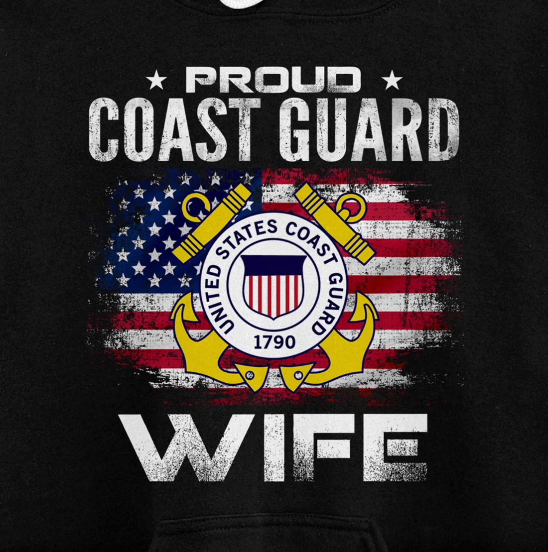 Proud Coast Guard Wife With American Flag Gift Veteran Pullover Hoodie