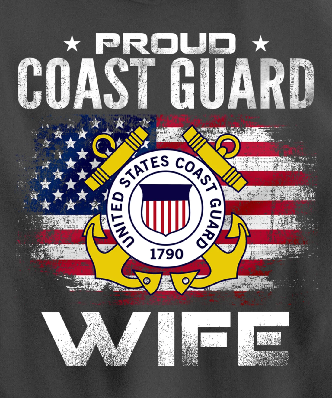 Proud Coast Guard Wife With American Flag Gift Veteran Pullover Hoodie