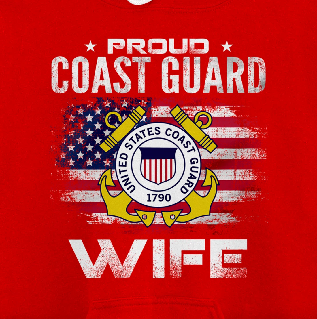 Proud Coast Guard Wife With American Flag Gift Veteran Pullover Hoodie