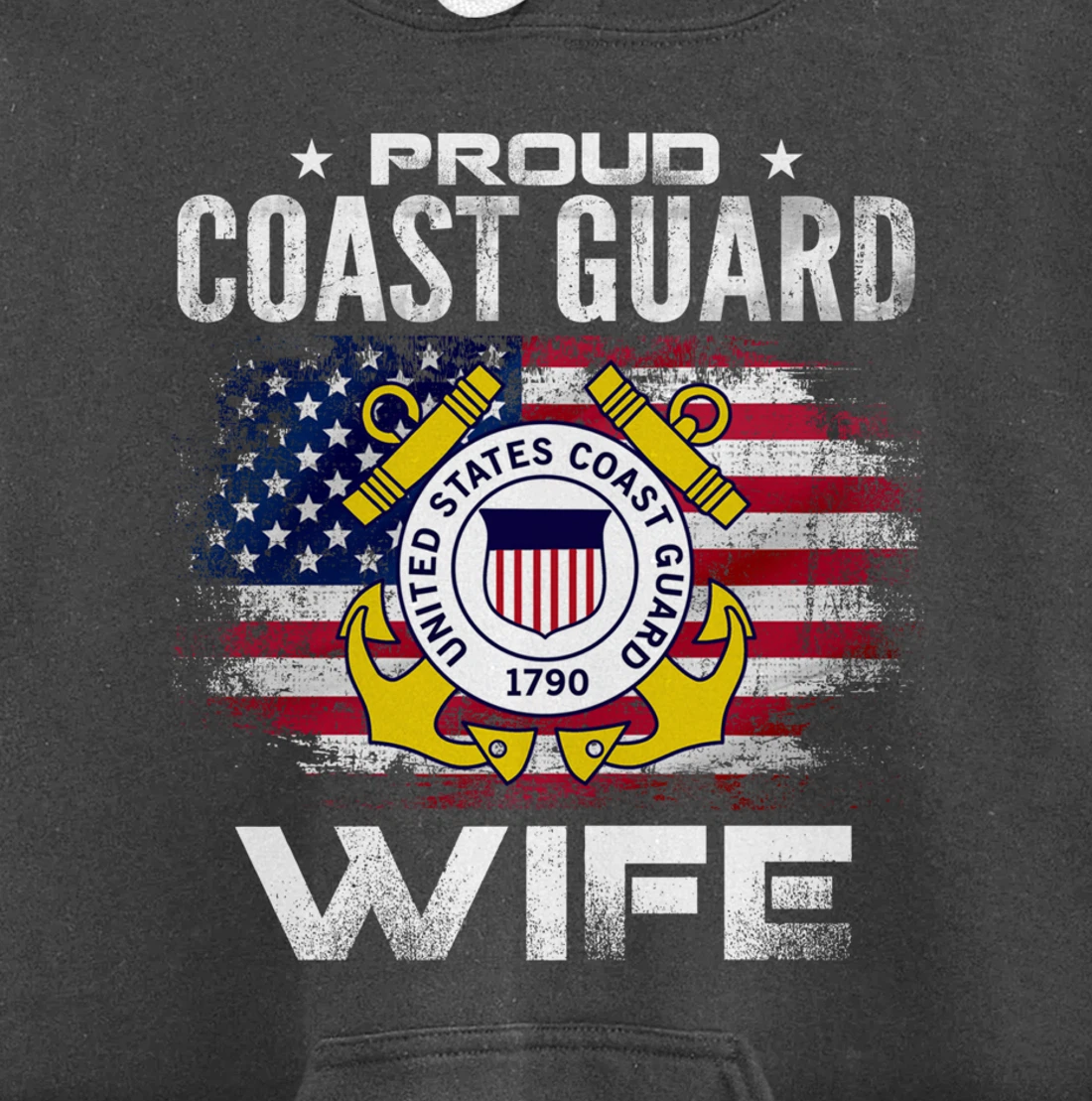 Proud Coast Guard Wife With American Flag Gift Veteran Pullover Hoodie
