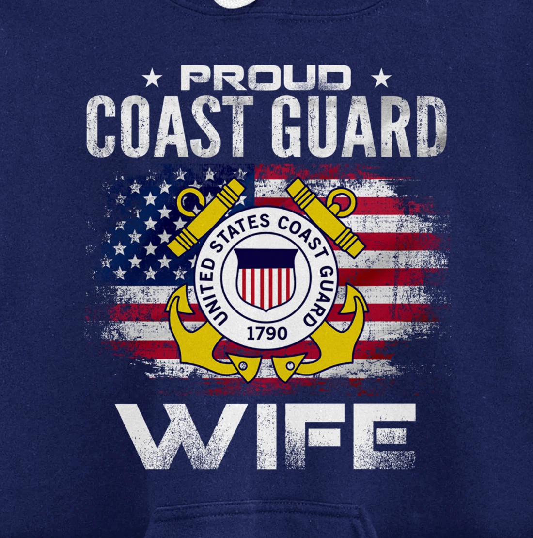 Proud Coast Guard Wife With American Flag Gift Veteran Pullover Hoodie