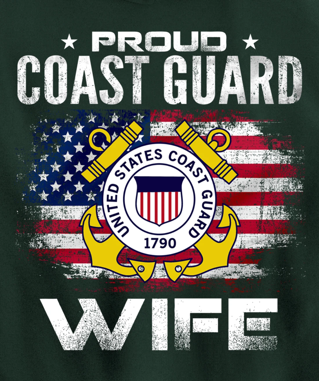 Proud Coast Guard Wife With American Flag Gift Veteran Pullover Hoodie